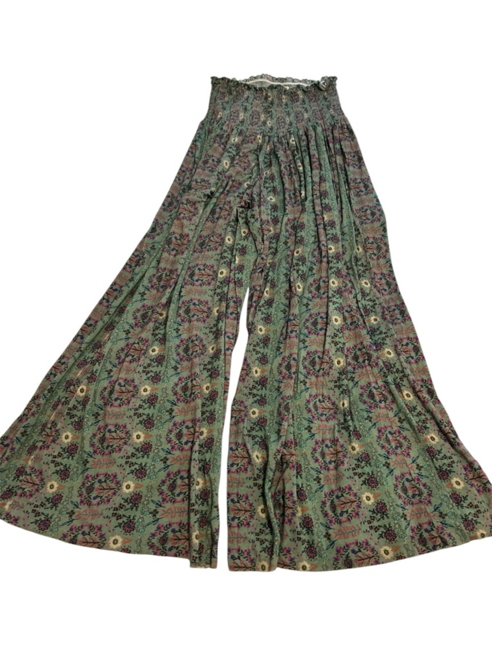 NATURAL LIFE Wide Leg Floral Print Pants in Green and Pink